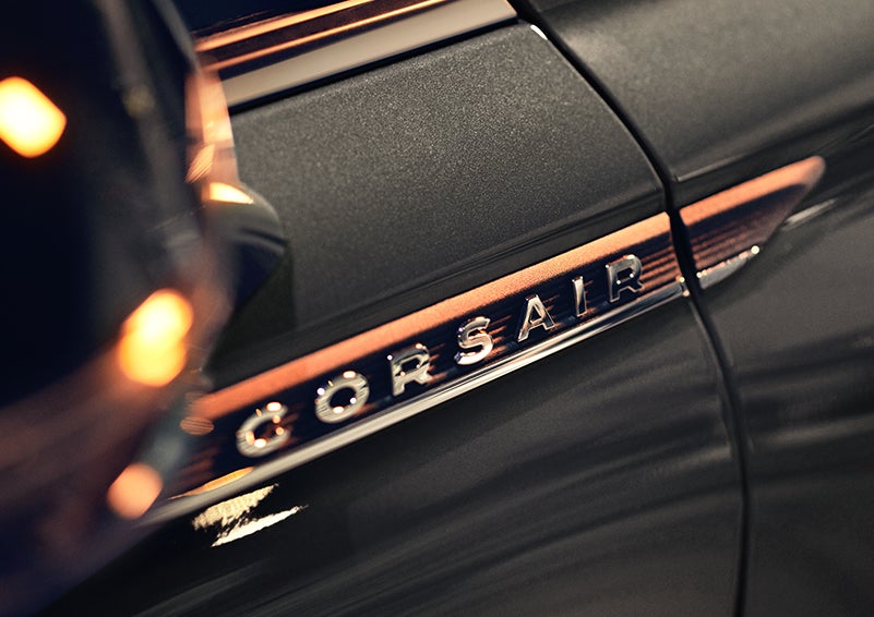 The stylish chrome badge reading “CORSAIR” is shown on the exterior of the vehicle. | Gates Lincoln in Richmond KY
