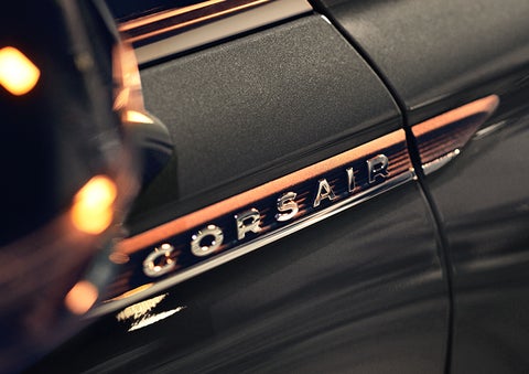 The stylish chrome badge reading “CORSAIR” is shown on the exterior of the vehicle. | Gates Lincoln in Richmond KY