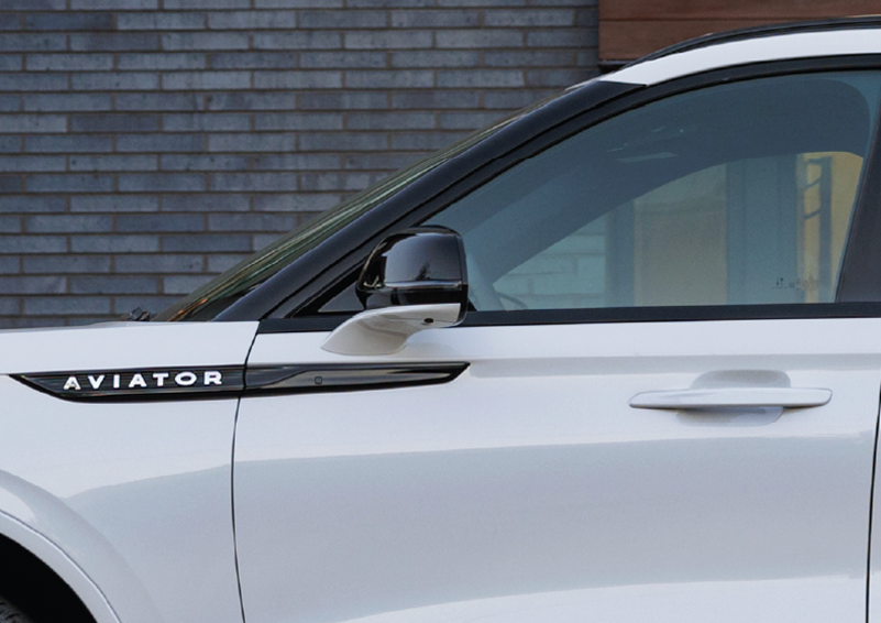 The driver’s door of a white 2025 Lincoln Aviator® SUV is showcased. | Gates Lincoln in Richmond KY