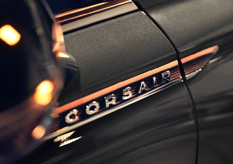 The stylish chrome badge reading “CORSAIR” is shown on the exterior of the vehicle. | Gates Lincoln in Richmond KY