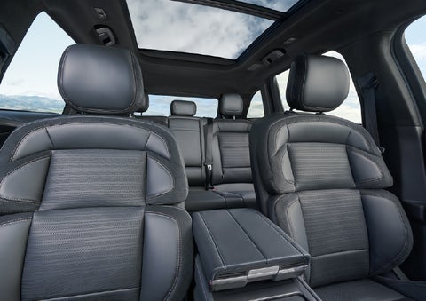 The spacious second row and available panoramic Vista Roof® is shown. | Gates Lincoln in Richmond KY
